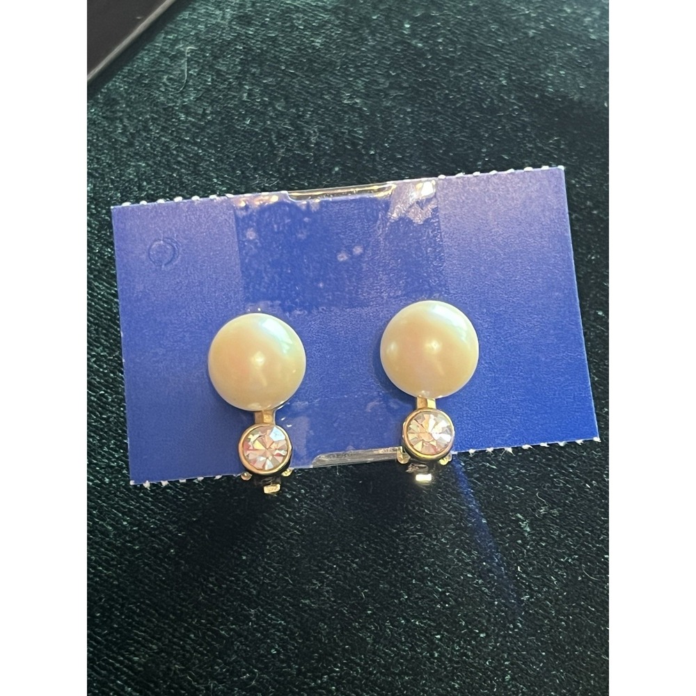 Vintage Inspired Faux Pearl And Rhinestone Clip On Earrings Glamorous Fashion‎